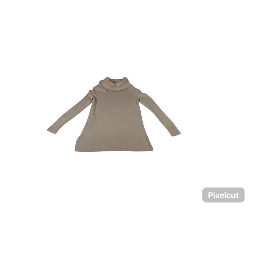Loft Tunic Sweater Women Small Petite Beige Knit Ribbed Trim Warm Wear Cowl Neck